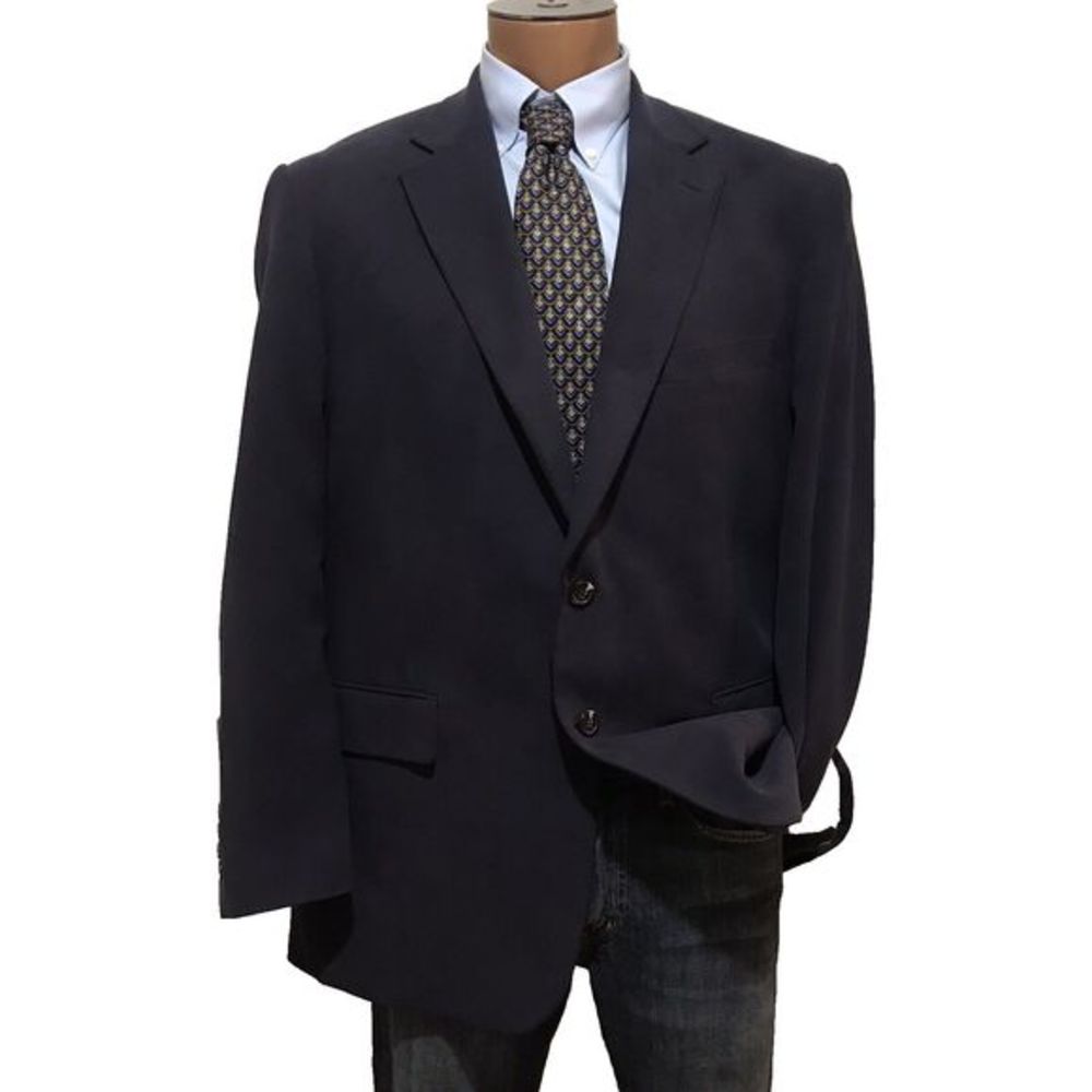 ALAN FLUSSER MENS BLAZER SIZE 44R BLUE SPORT‎ COAT 100% SILK SUIT JACKET